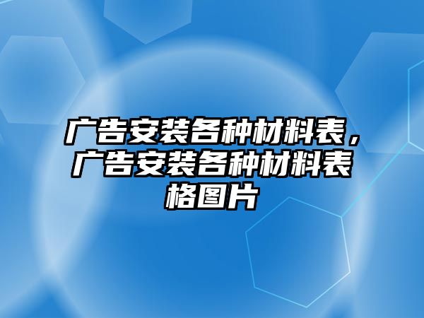 廣告安裝各種材料表，廣告安裝各種材料表格圖片